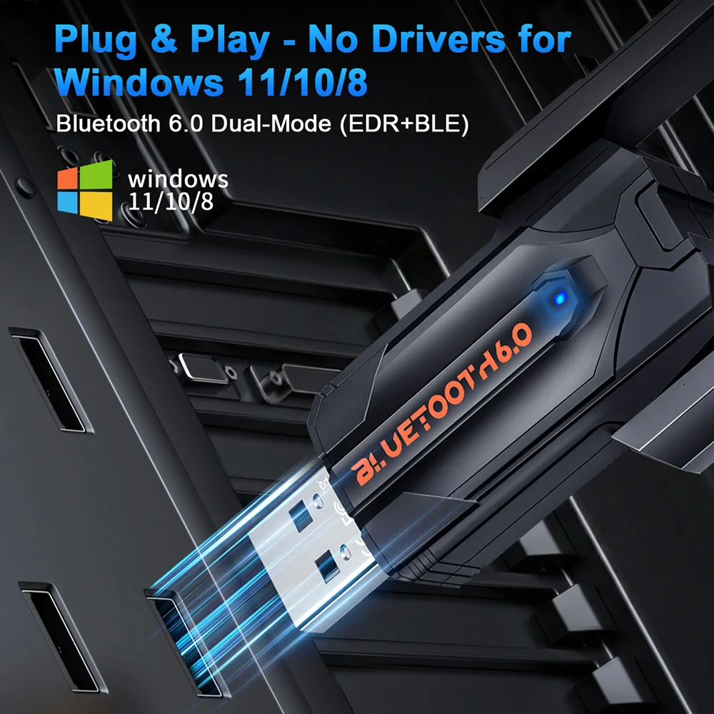 6.0 Bluetooth USB Adapter 200M Long Range Dongle for PC Wireless Mouse Keyboard Music Audio Receiver Transmitter Bluetooth