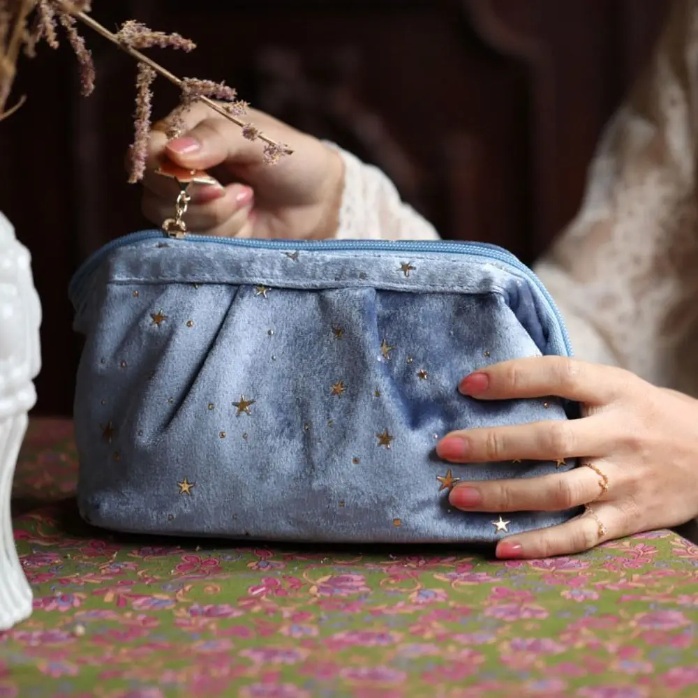 

Бархатная косметичка-органайзер Bronzing Stars на молнии, дорожная сумка для туалетных принадлежностей, вместительная настольная сумка для хранения, сумка для ванной комнаты