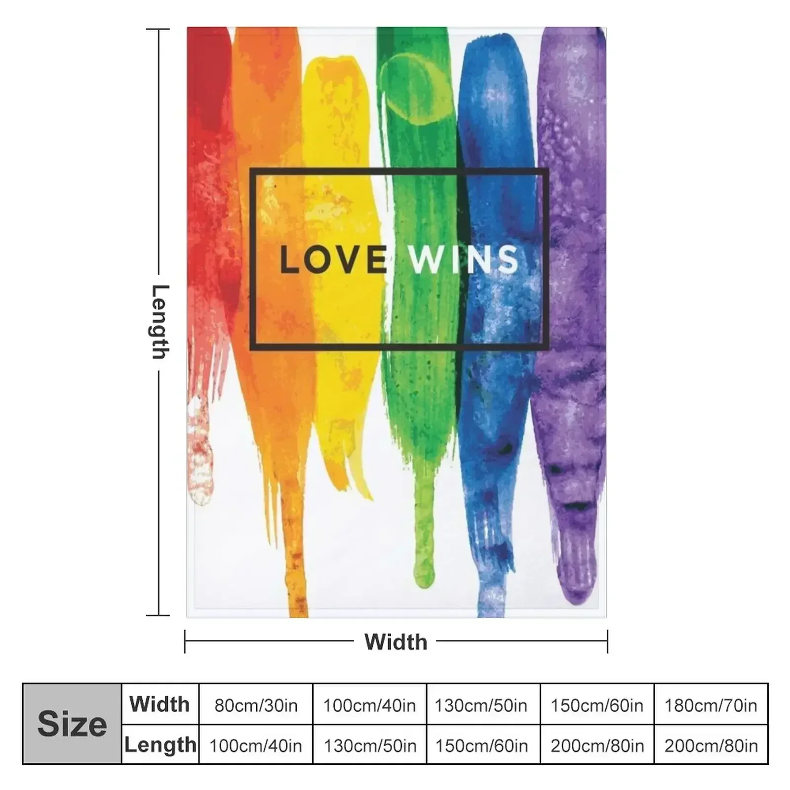 Watercolor LGBT Love Wins Rainbow Paint Typographic Throw Blanket couch cozy soft plush fuzzy picnic outdoor blanket