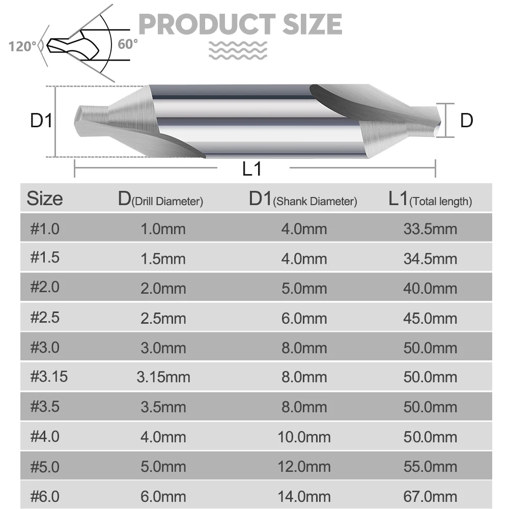 CMCP HSS Combined Center Drills 60 Degree Countersinks Angle Bit Set 1.0mm 1.5mm 2.0mm 2.5mm 3.5mm 5mm Metal Drill Bit