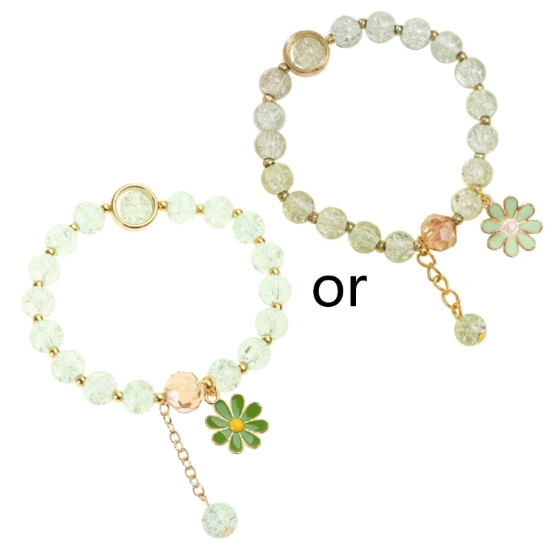 Flower Charm Bracelets Popping Crystal Daisy Bracelet Adjustable Natural Stone Beaded Bracelet Women Fashion Jewelry