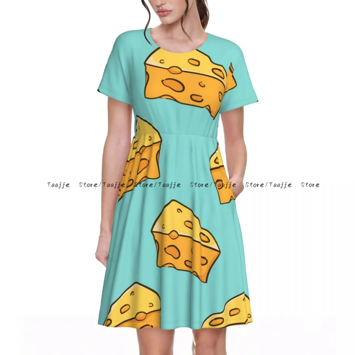 

Summer Triangle Cheese Delicious Dress Women Casual Round Neck Short Sleeve Dress