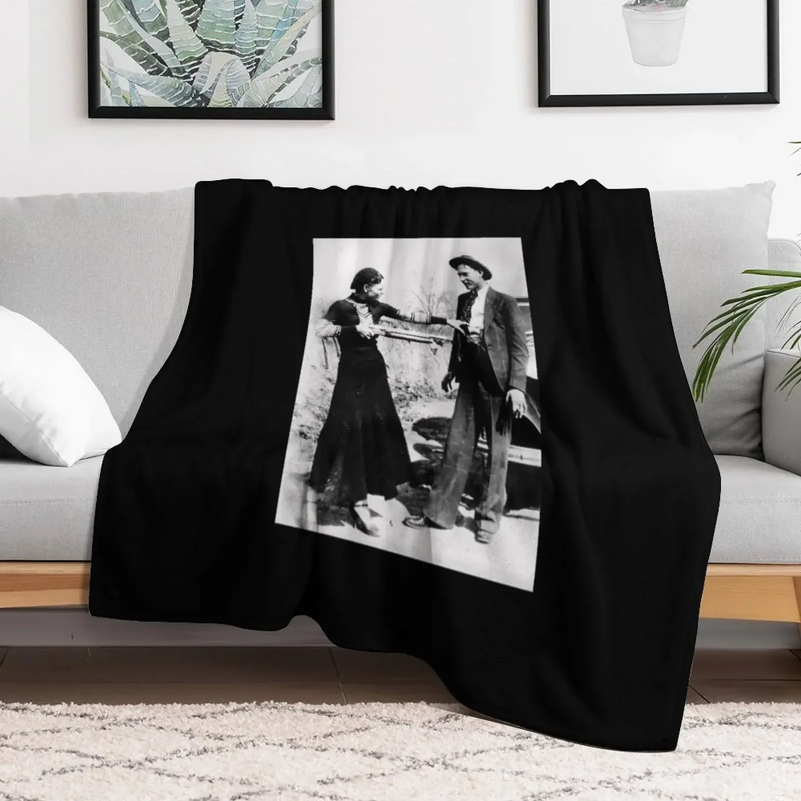 Bonnie & Clyde With Rifle Throw Blanket Custom wednesday Blankets