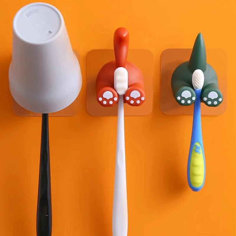 Cartoon Animal  Toothbrush Holder Creative Wall-Mounted Traceless Hook Multi-functional Organizer Hook Bathroom Accessories