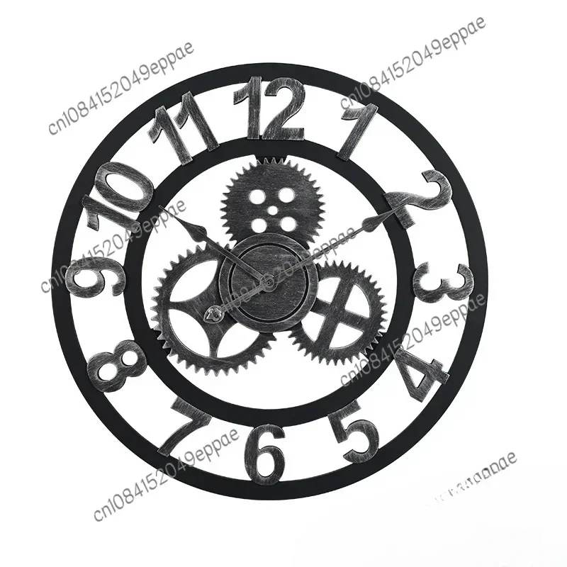 Cross-border Hot Sale Retro Old Wooden Gear Wall Clock Living Room Clock  Living Room Bar Cafe Decorative Clock