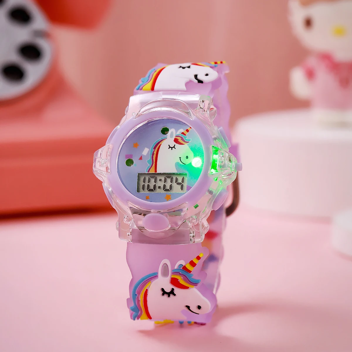 ساعة متوهجة بنمط حفلة وحيد القرن كرتونية لطيفة للأطفال، مناسبة للارتداء اليومي وهدايا المهرجانات