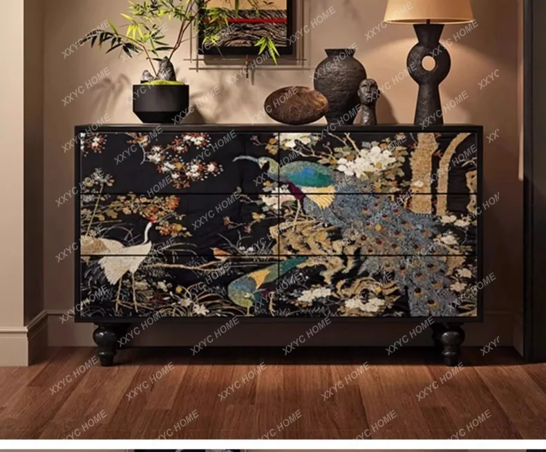 

Solid Wood Sideboard Wine Cabinet Storage Tea Water Painted Six-Drawer Cabinet