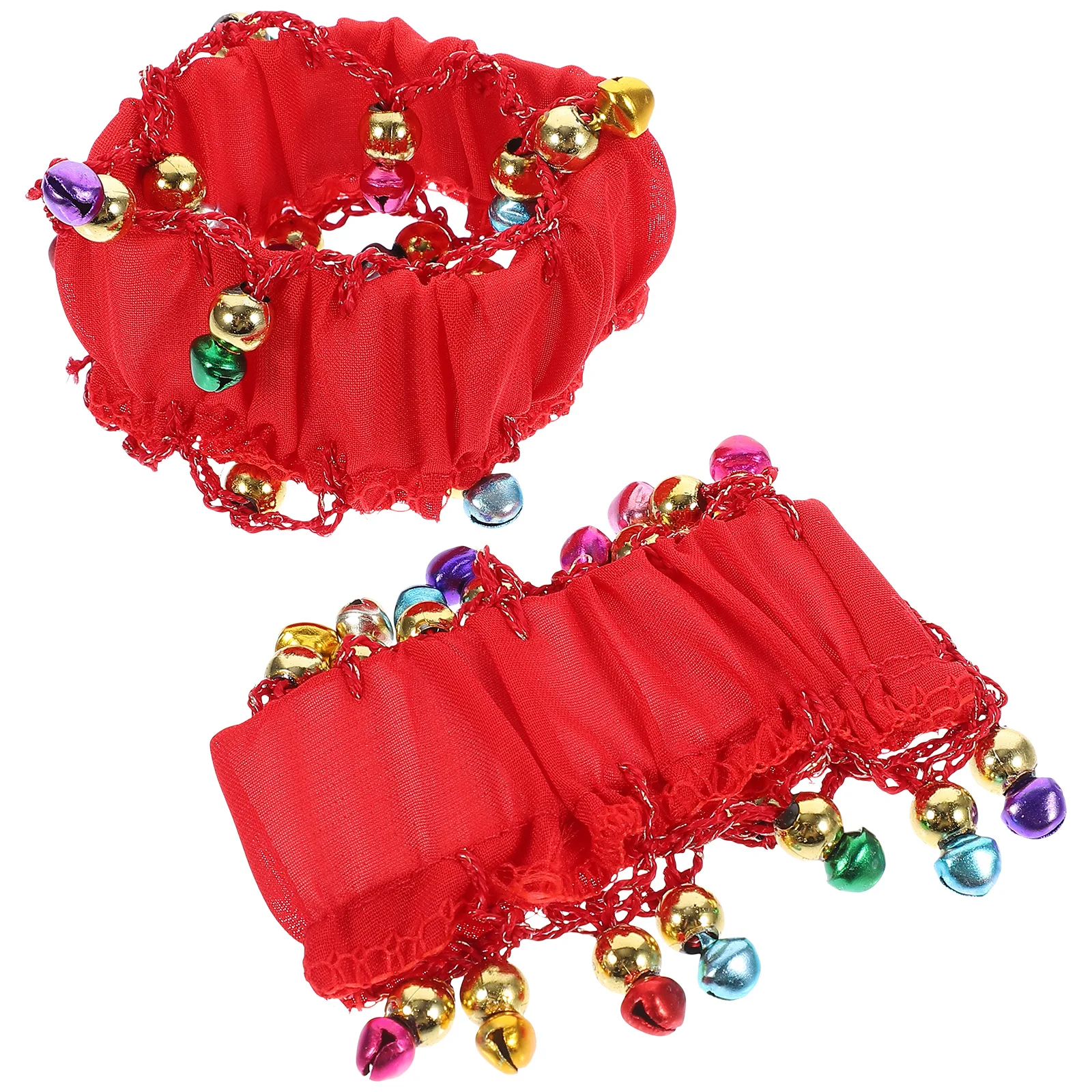 1Pair Belly Dance Wrist Cuff with Bell Delicate Shining Bracelet for Dancing Ethnic Style Handcuffs Performance Party Wear