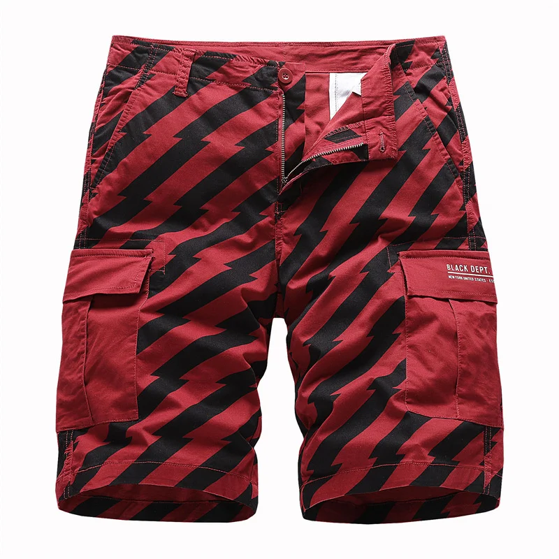 2024 Men's Camouflage Shorts Stripe Sports Cargo Big Pocket Loose Casual Male