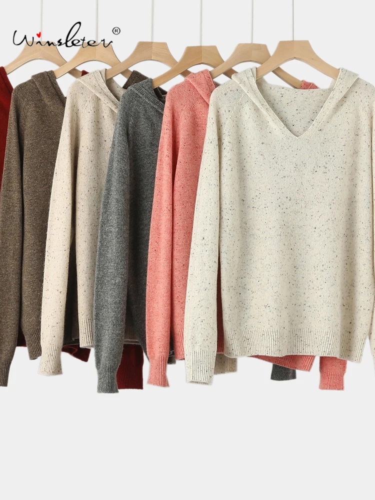 เสื้อสเวตเตอร์ขนแกะแท้ 100% รุ่น Winsleter ดีไซน์หรูหรา มีฮู้ด แขนยาว แฟชั่นผู้หญิง สไตล์ลำลอง ถักไร้รอยต่อ คอลเลคชั่นฤดูใบไม้ร่วง 2025 รุ่น T5O805CC