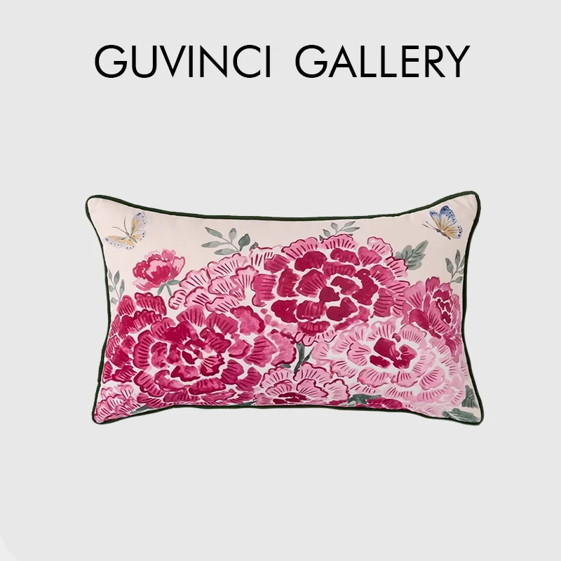 GUVINCI Spring Hydrangea Blossom Print Cushion Covers Pink Atmosphere French Retro Pillow Case Modern Medieval Style Home Decor