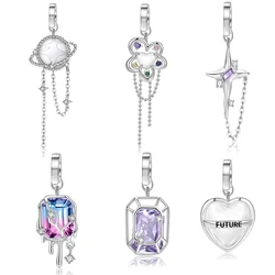 JIUHAO Valentine's Day Love Planet Future Star Romantic Pendant Charms 925 Sterling Silver for Women DIY Making Bracelet Bangle