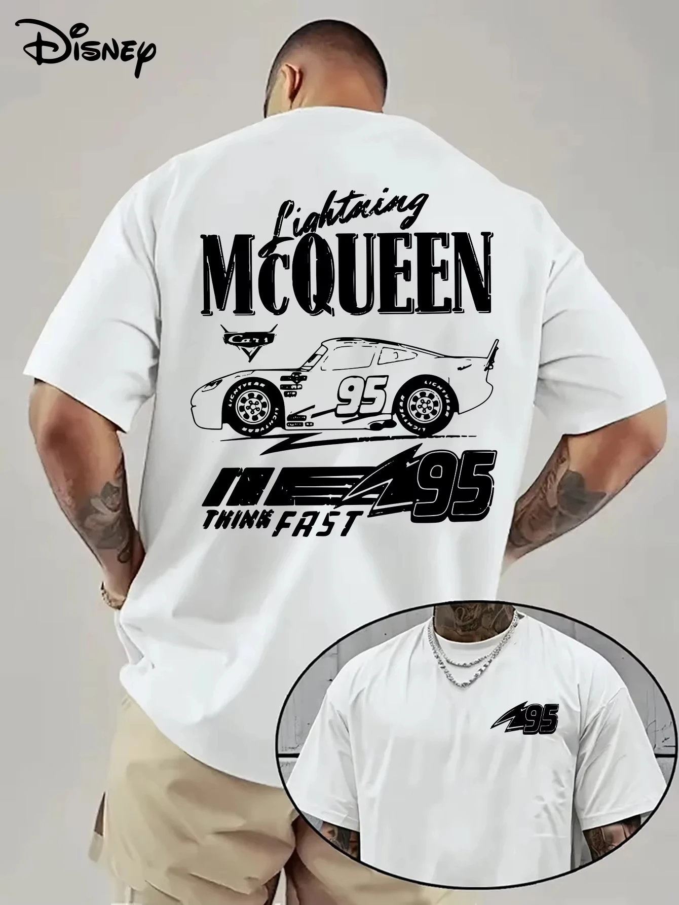 

Футболка с принтом Disney Anime Lightning McQueen 2026, мужская и женская летняя новинка в стиле Харадзюку, свободный повседневный топ с короткими рукавами