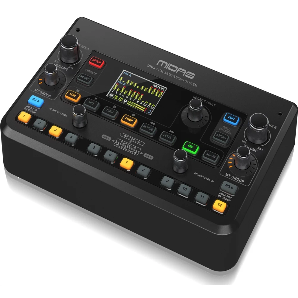 Midas DP48 48-channel Dual 48-Channel Digital Personal Mixer with 12 Stereo Groups, Stereo Ambiance Microphone, and SD Recording