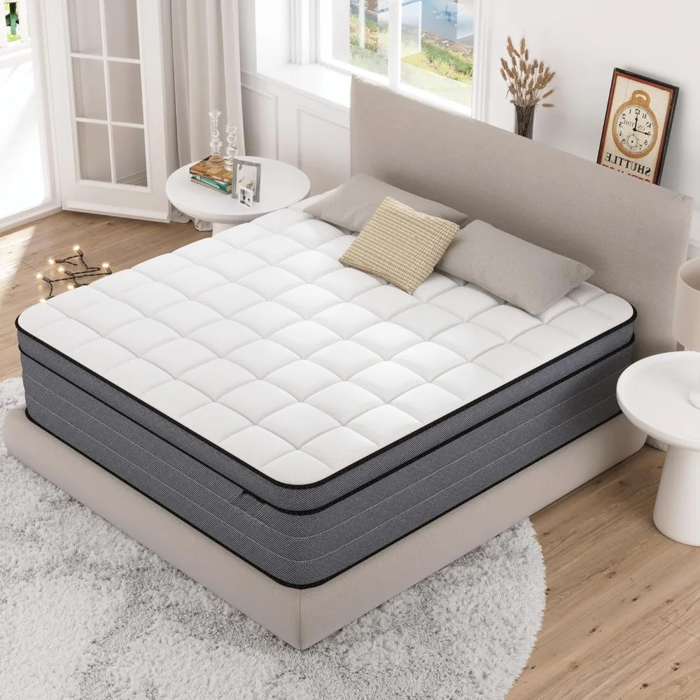 King Size Mattress,14 Inch Hybrid Mattress King Size  Gel Memory Foam and Pocket Springs, Pressure Relief & Upgraded Support