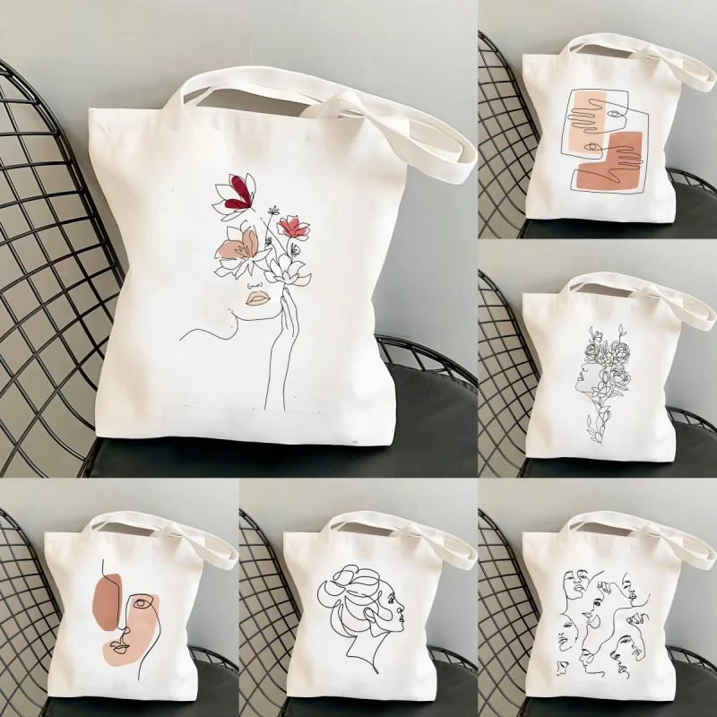 Abstract Face Print Women Shoulder Bags Canvas Tote Bag Daily Casual Storage Pouch Eco Reusable Handbag Shopping Shopper Bags