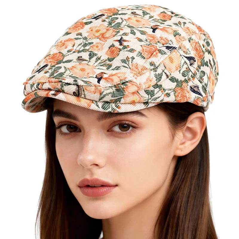 Retro Beret Women Autumn Vintage Floral Print Korea Cap Peaky Blinders Hats Peaked Cap Women American Flat Hats Newsboy Cap - view 2