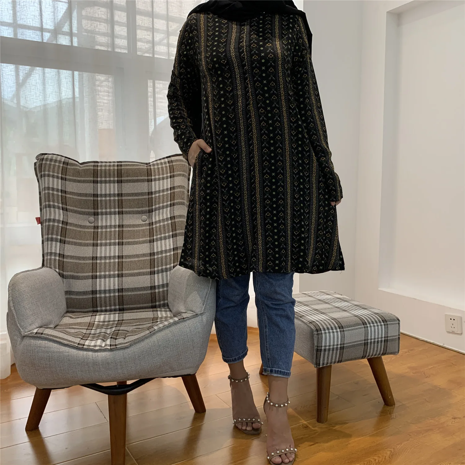 

Мусульманская модная женская одежда, свободная длинная рубашка, арабский топ Абая с длинными рукавами