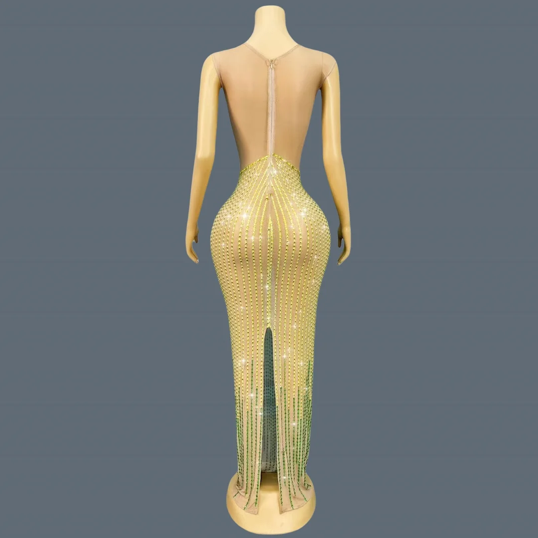 Żółto-zielona, błyszcząca, seksowna długa suknia na przyjęcie urodzinowe, wieczorowa, seksowna odzież damska z wyższej półki, Huangfeicui