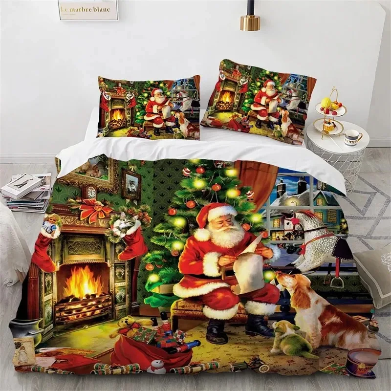 

Christmas Duvet Cover Microfiber Santa Claus Comforter Cover Cartoon Bedding Set Twin King Quilt Cover With Pillowcases