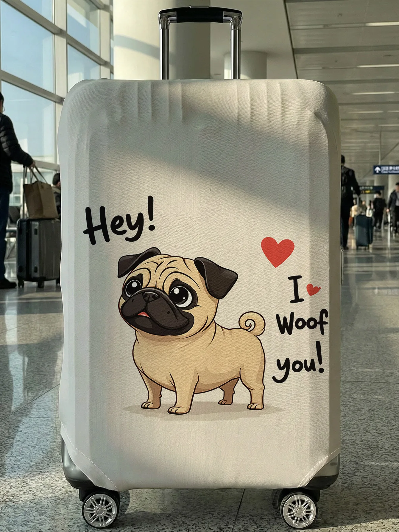 

Cartoon Pug "I Woof You" Print Luggage Cover, Suitable for 18-32 Inch Luggage Cover, Luggage Handle Glove, Travel Accessories