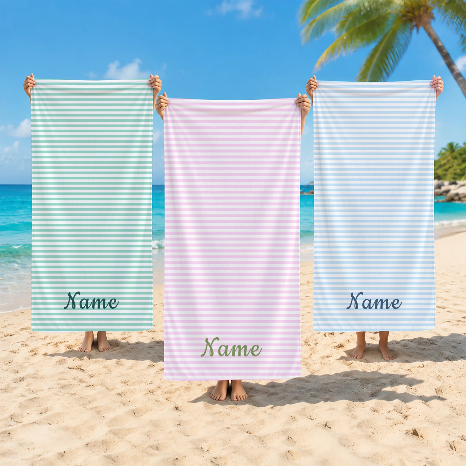 Personalized Striped Beach Towels Custom Name Logo Microfiber Towel Thin Quick Dry Absorbent for Beach Swimming Yoga Bath Sports