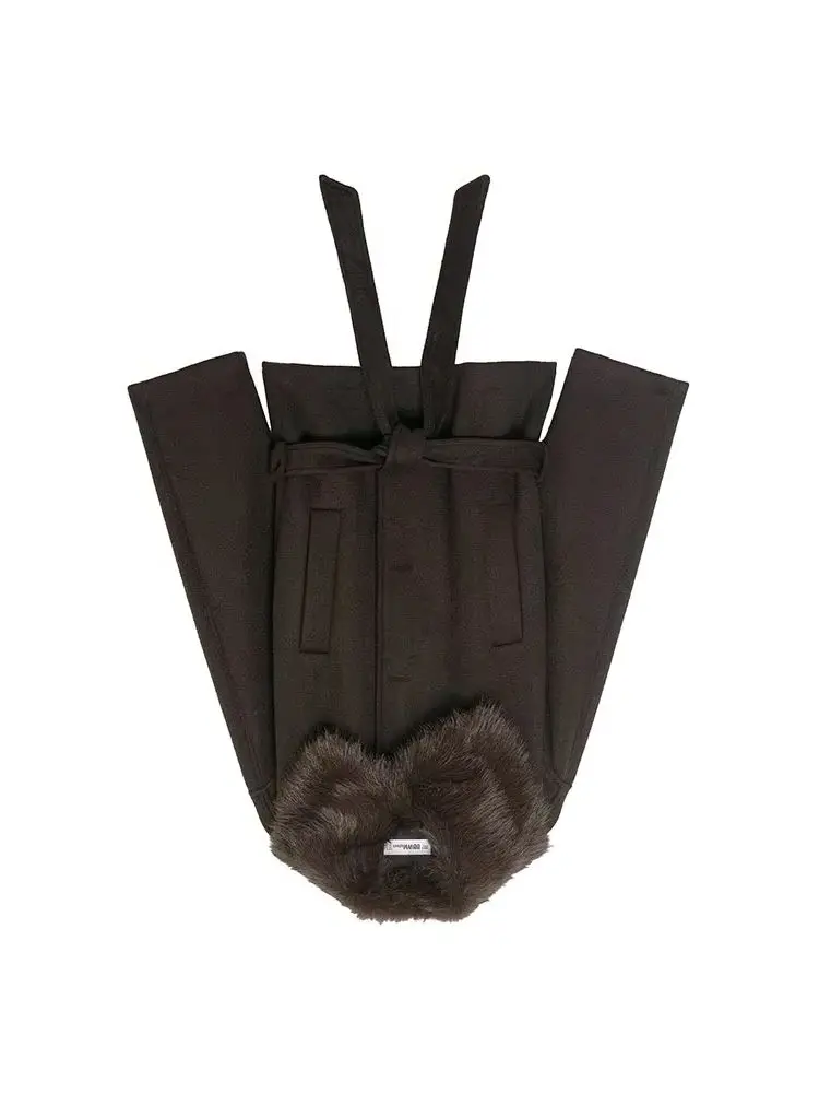 여성 겨울 인조 모피 효과 라펠 긴 소매 싱글 브레스티드 벨트 포켓 장식 코트 재킷 여성 캐주얼 코트