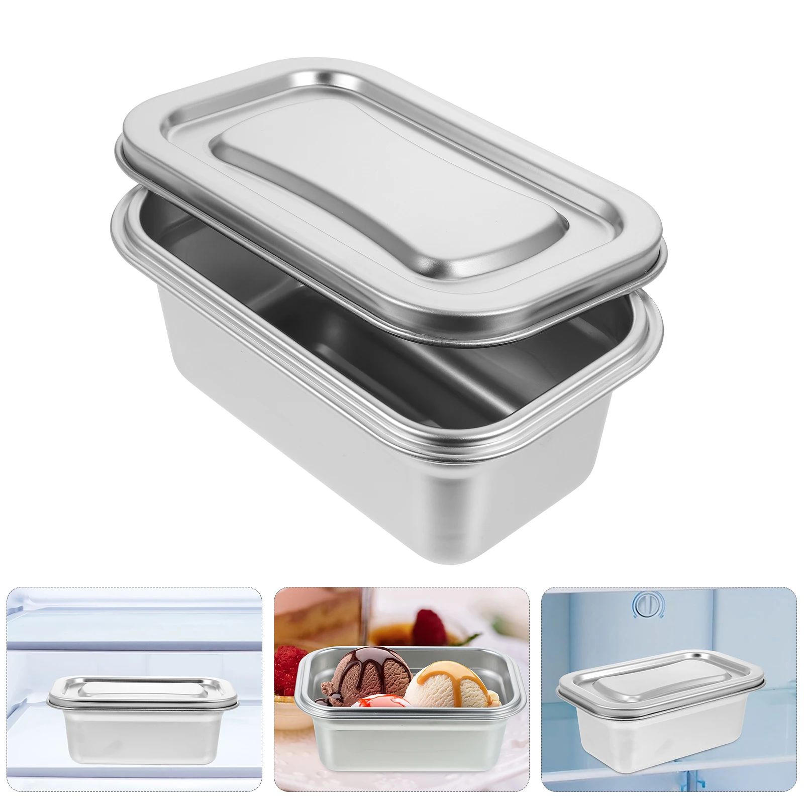 

Ice Cream Box Storage Stainless Steel Container No Churn Tub Containers Travel Tubs Freezer