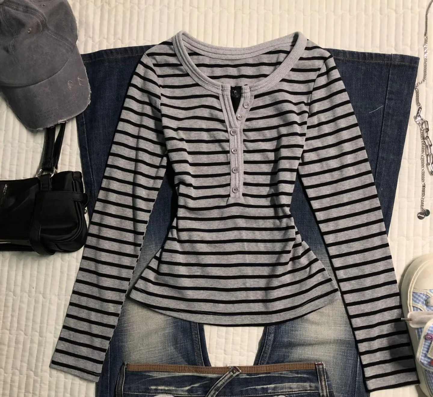 2000er Jahre American Vintage Gestreifte Slim Langarm T-Shirts Neue Y2k Elegante Subkultur T-Shirt Harajuku Lässige Mode Tops