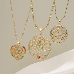 Light Luxury Life Tree Pendant Necklaces For Women Girls Hip-hop Design With AAA Cubic Zirconia,Elegant Party Jewelry