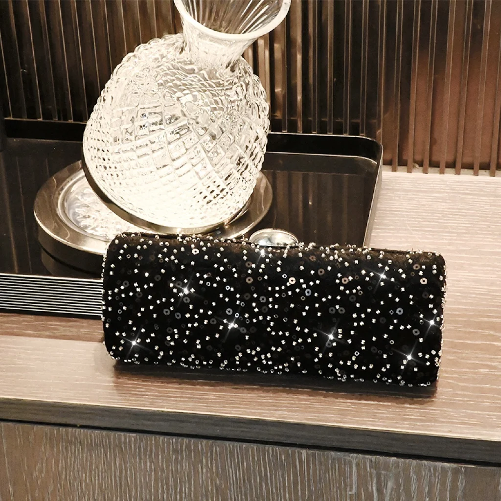 Luxury Woman Party Bling Rhinestone Velevt Clutch Purse Beaded Evening Handbag For Formal Occastion