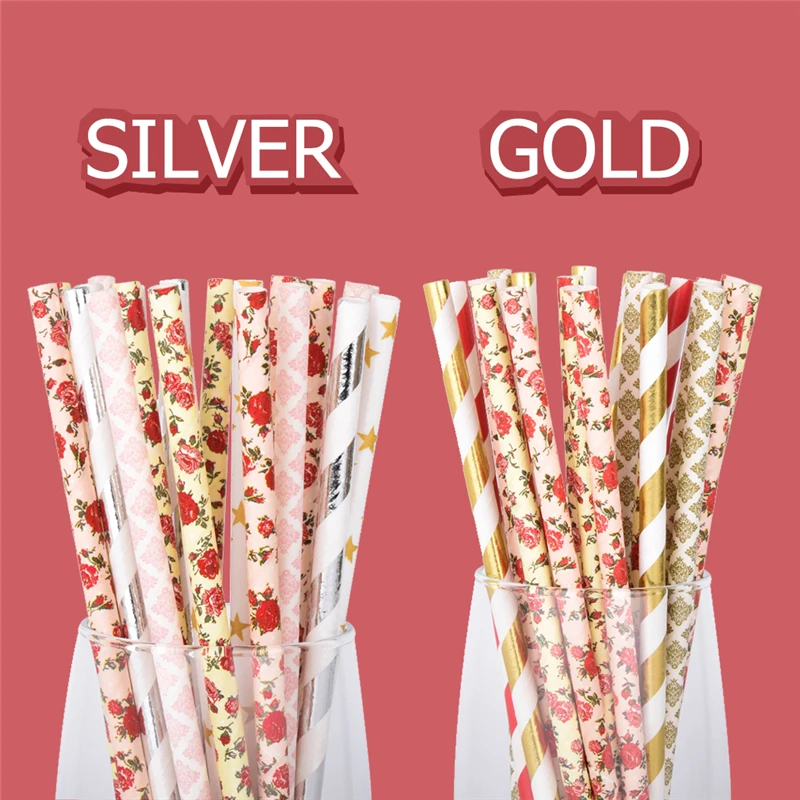 25 Pcs Mixed Pink Style Paper Straw Colorful Wedding Best Choice Decoration Supplies Party Coffee Disposable Environmentally