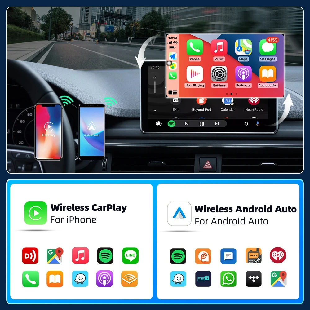 EKIY 2 en 1 AI TV Box sistemas inteligentes para coche con Cable CarPlay inalámbrico CarPlay Dongle inalámbrico Android Auto adaptador