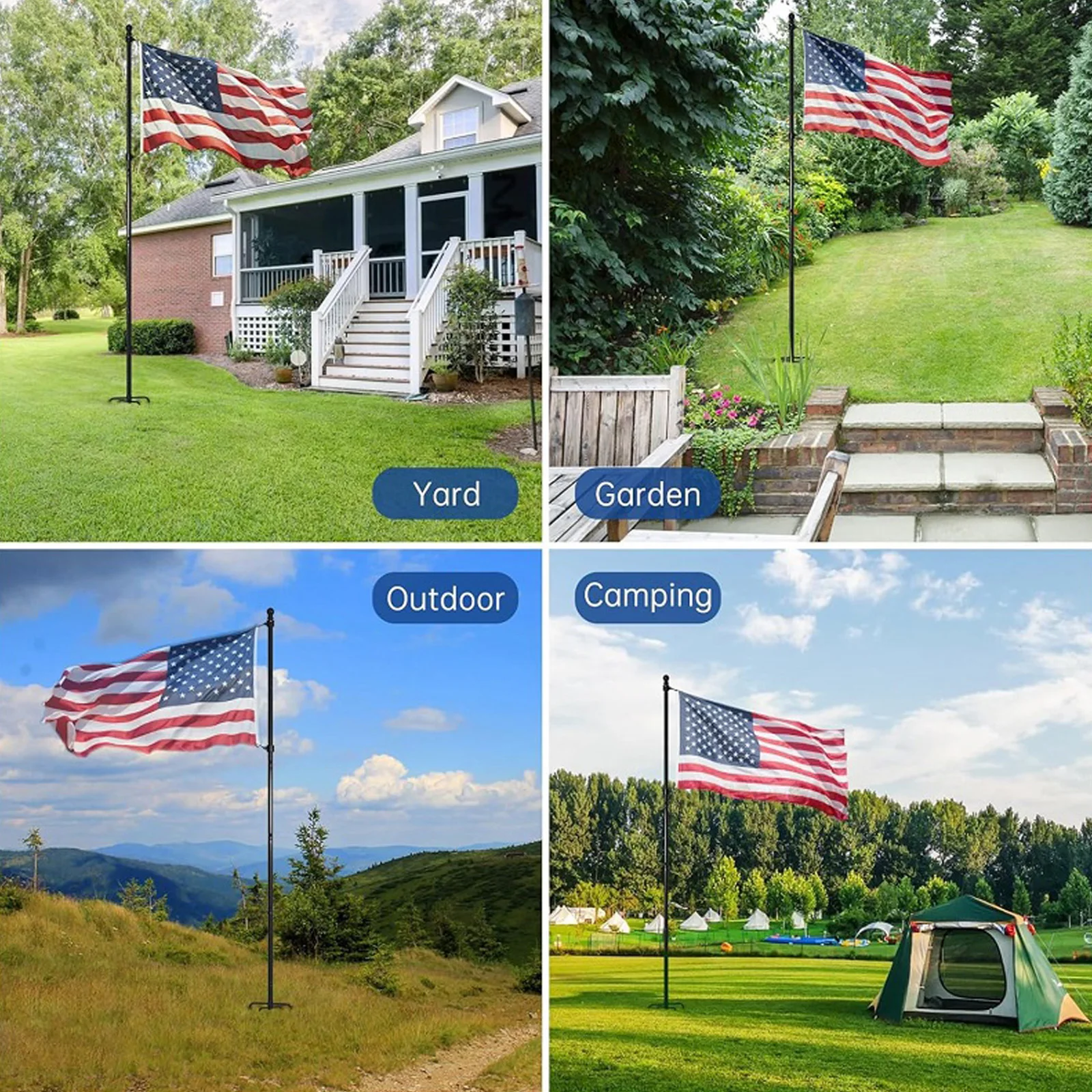 11/12FT Ground Flag Pole with 5 Prong Base Thick Tube Halyard Flagpole Hardware with 360° Rotating Ring for Outside Beach Boat