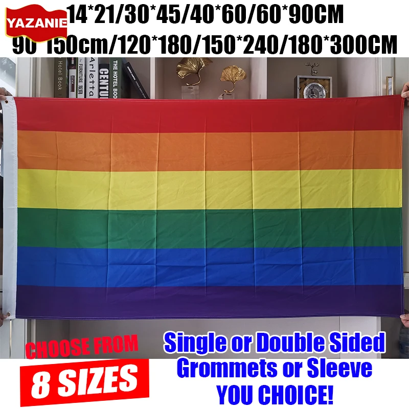 LGBT Gay Rainbow Pride Flag 6x10ft 5x8ft Single/Double Sided Large Format Homosexual Philly Parade Banner for Home Decoration