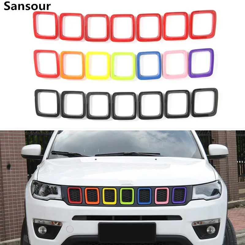 

Sansour Racing Grills for Jeep Compass 2017 Up Car Front Grille Cover Decoration for Jeep Compass 2018 Car Accessories Styling