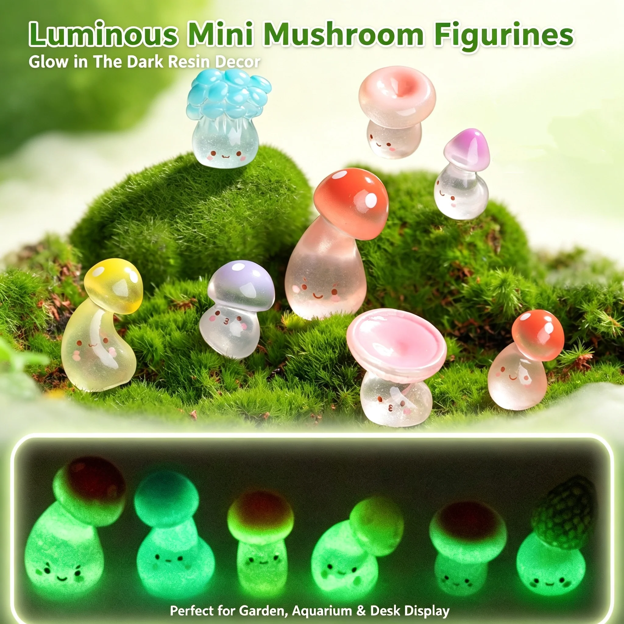 12Pcs Miniature Resin Mushroom Figurines Elf Glow At Night Toy Fairy Garden Decoration DIY Home Decor Ornaments Gifts For Adults