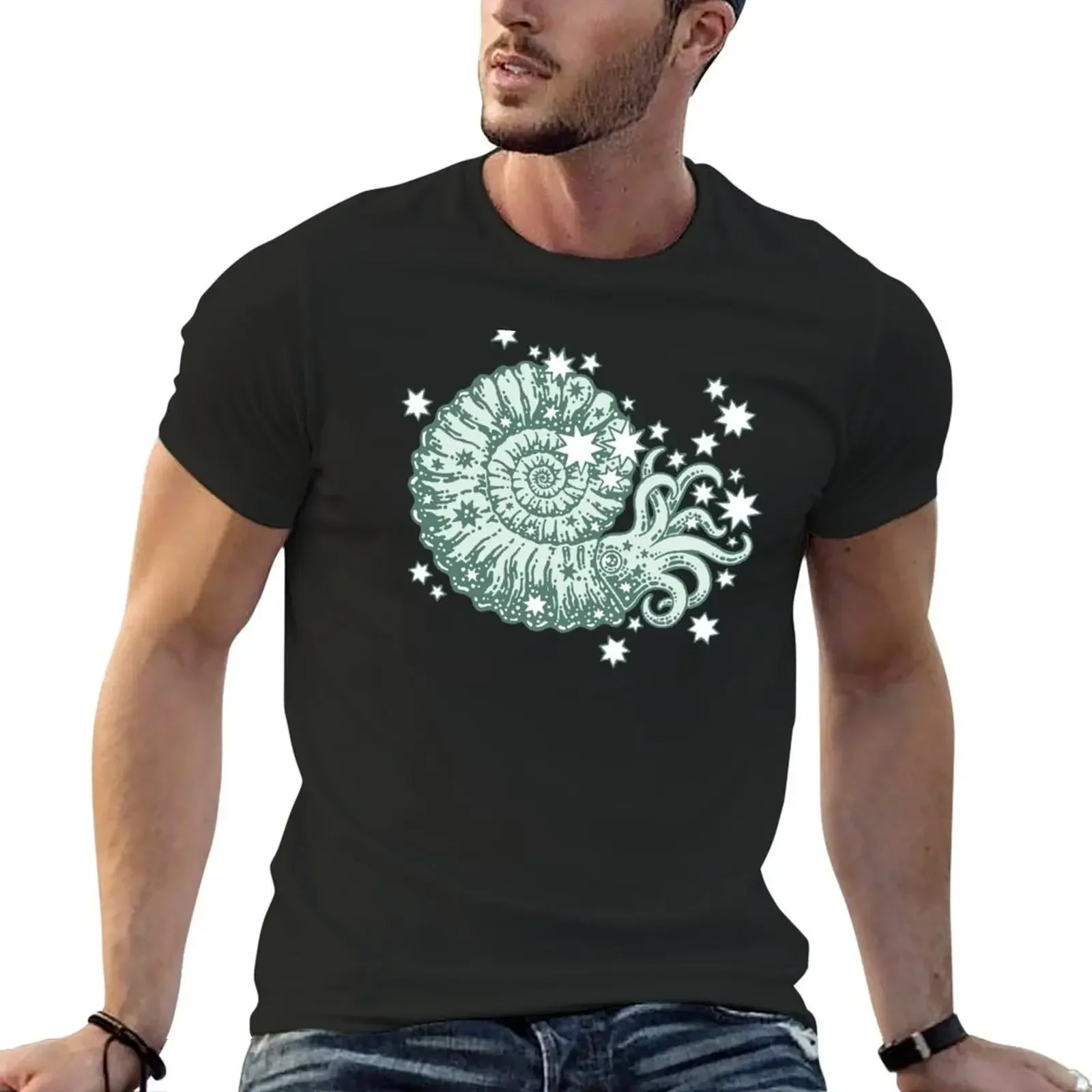 The Starry Ammonite Aquamarine Palette Cosmic Prehistoric Life T-Shirt sublime heavyweight t shirts for men