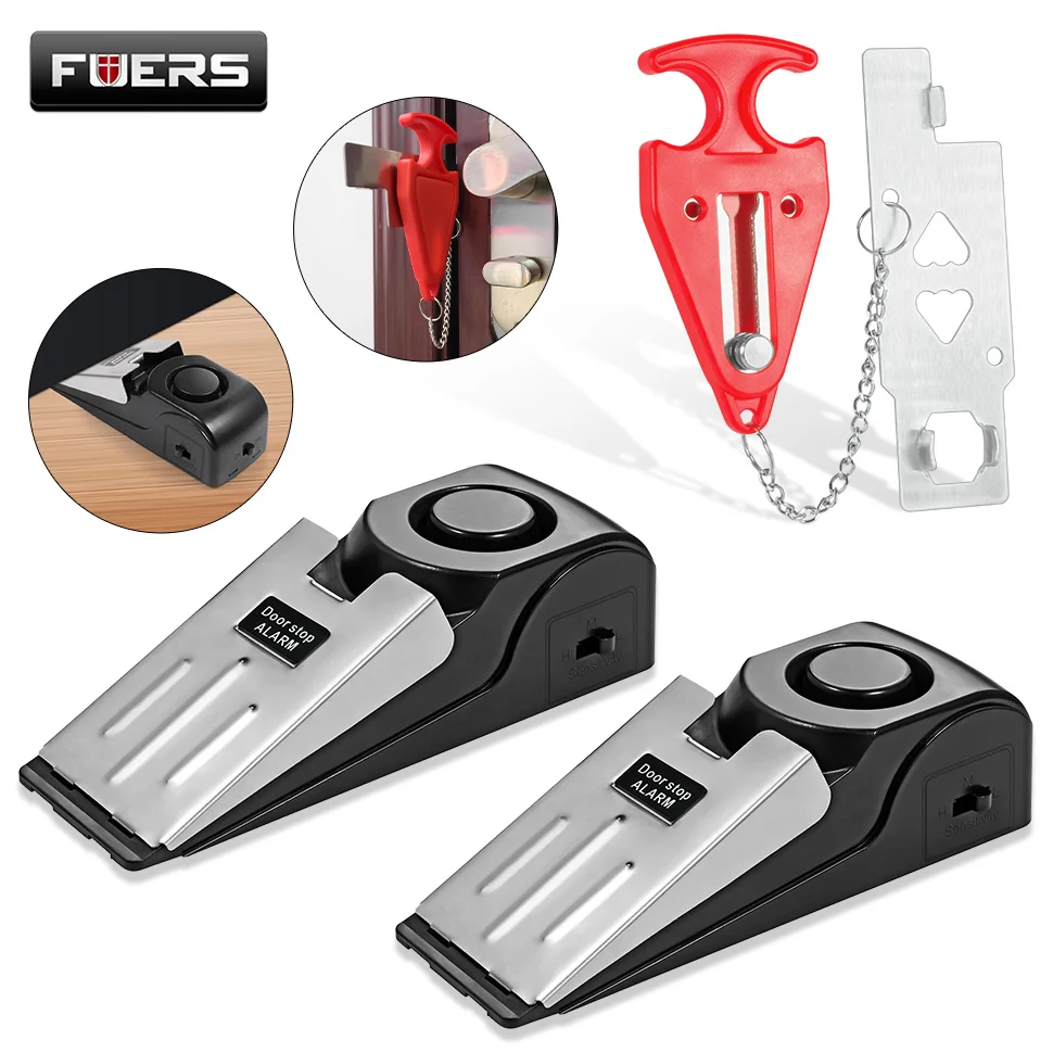 FUERS Wireless Doorstop Alarm System 120dB Door Lock Home Security Anti-Theft System Portable Doorstop Preasure Alarm Sire