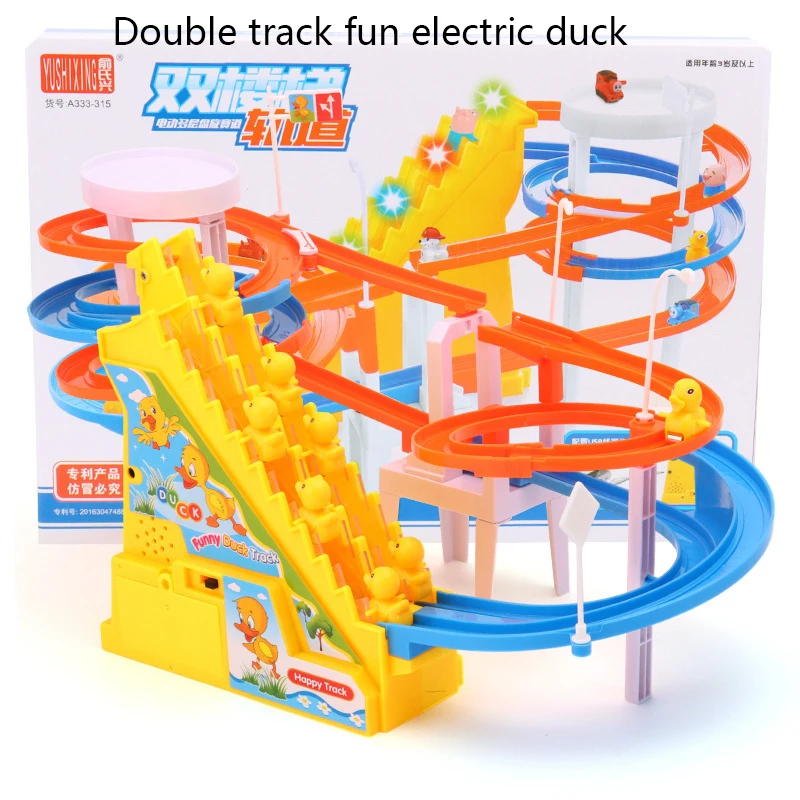 DIY Track Toy Climb Stairs For Boys Girls Children\'s Cartoon Ducks  Electronic Music Lights Toys Kids Funny Game Birthday Gifts