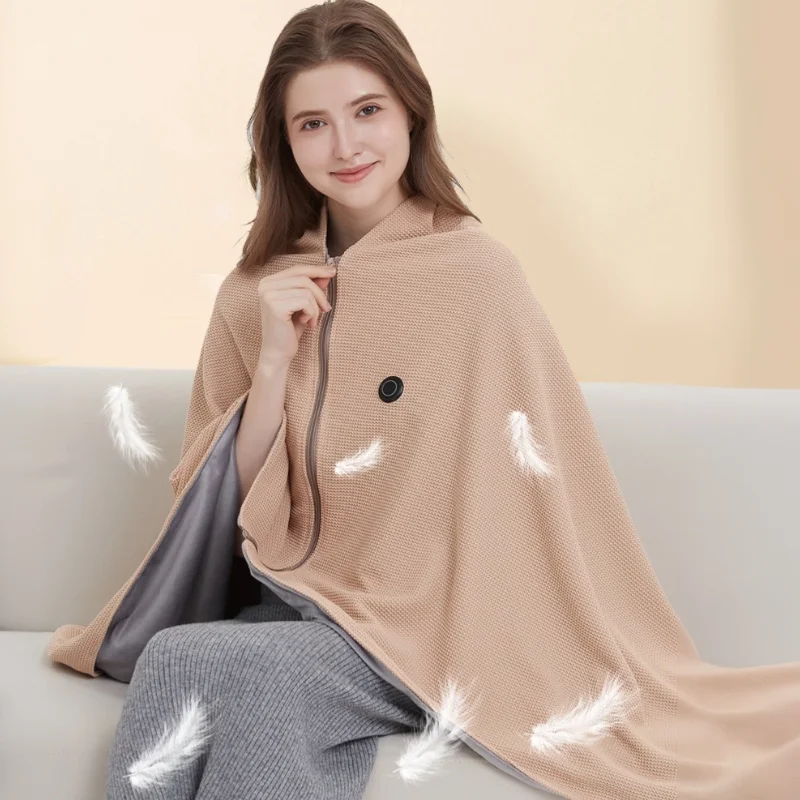 

USB Electric Heated Blanket Shawl for Office ，3 Heating Levels Fleece Heated Mat Household Wearable Body Warmer Blanket Washable