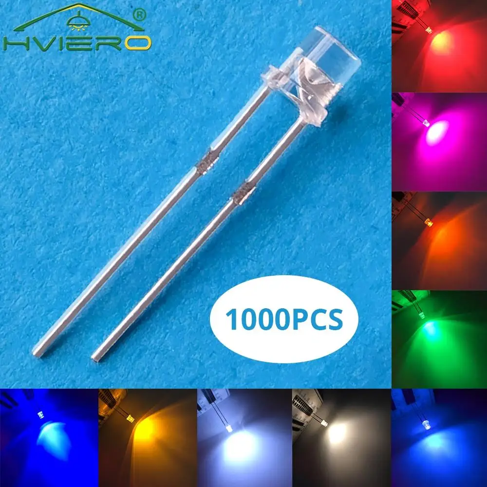 

1000Pcs LED F3 3mm LED Light Beads Ultra Bright Flat Top Head White Orange Diode Wide Angle Emitting Lamp DIY Decoration Bulbs