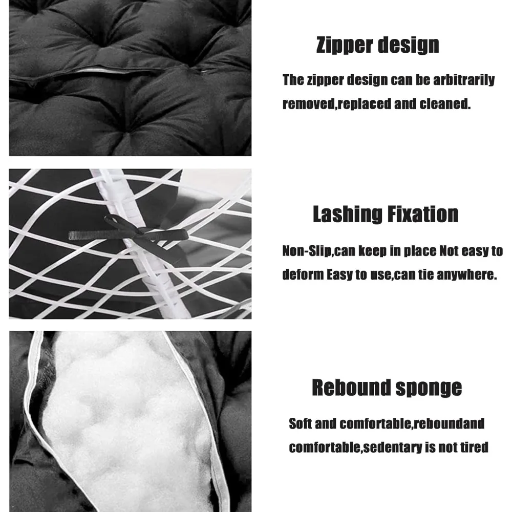 وسادة كرسي باباسان مزدوجة، وسادة كرسي الروطان المتأرجحة في الهواء الطلق، وسادة كرسي عش البيض مع أشرطة تحديد المواقع، مبطنة غير قابلة للانزلاق #6