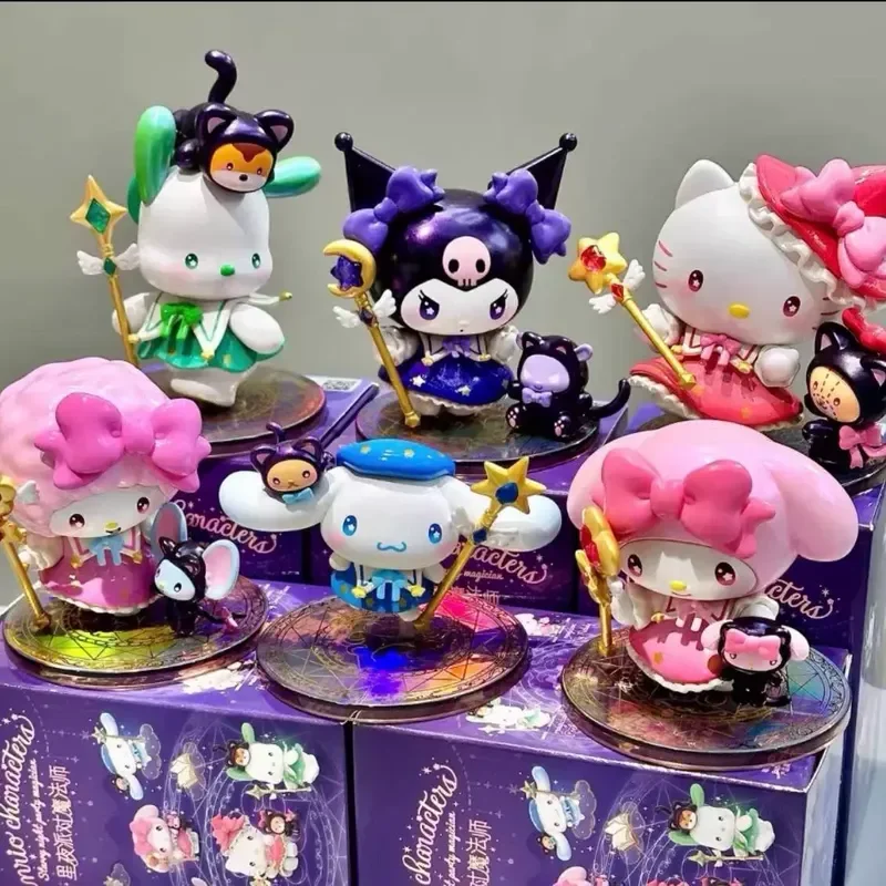 Sanrio Goochelaar Kuromi Cinnamoroll Piano Sterrennacht Party Garage Kit Cartoon Model Pop Desktop Ornament Meisjes Verjaardagscadeautjes