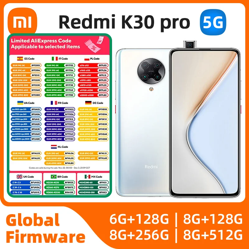 xiaomi redmi k30 pro Android 5G Unlocked 6.67 inch Screen 8GB RAM 256GB ROM All Colours in Good Condition Original used phone