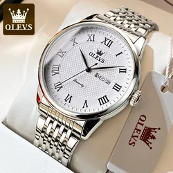 OLEVS-reloj de cuarzo Original para hombre, correa de acero inoxidable, resistente al agua, esfera de escala romana, relojes de pulsera de lujo, Masculino