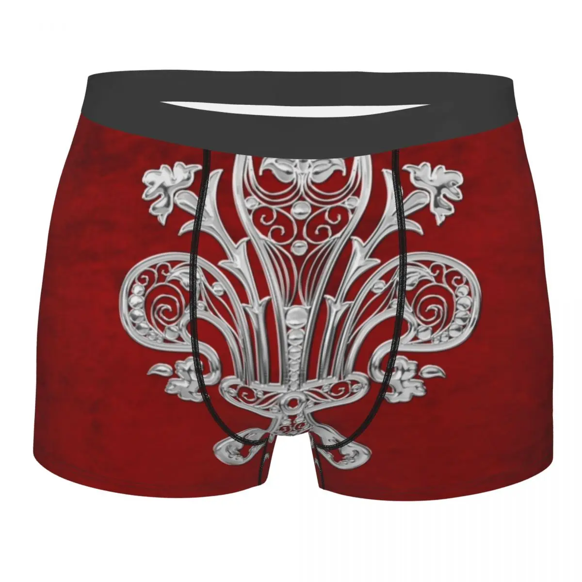 Custom Male Sexy Silver Filigree Fleur De Lis Underwear Boxer Briefs Men Breathbale Shorts Underpants