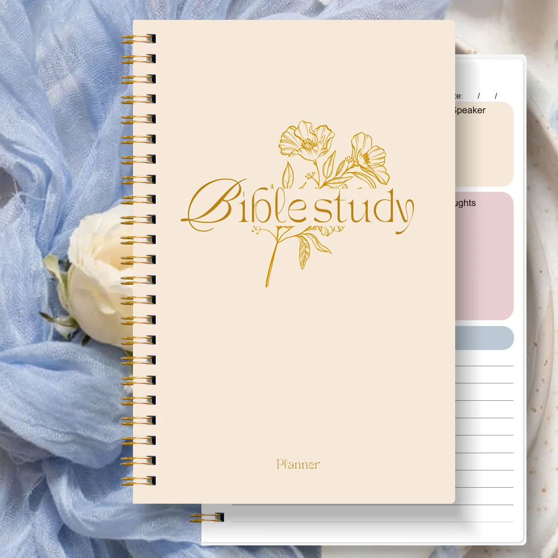 Bible Study Journal Spiral Notebook A5 Christian Sermon Notes Planner Twin-Wire Bound Thick Paper Faith Devotional Notebook