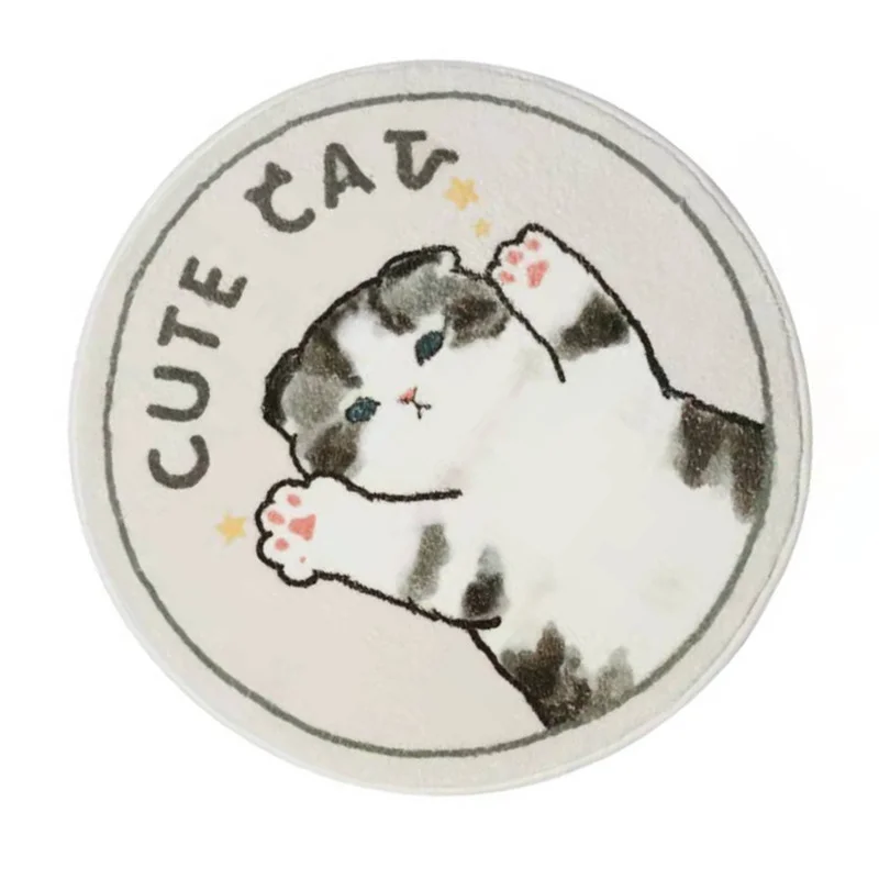 Cartoon Special-shaped Cute Cat Round Imitation Cashmere Carpet Children's Bedroom Bedside Mat Living Room Anti-slip Floor Mat