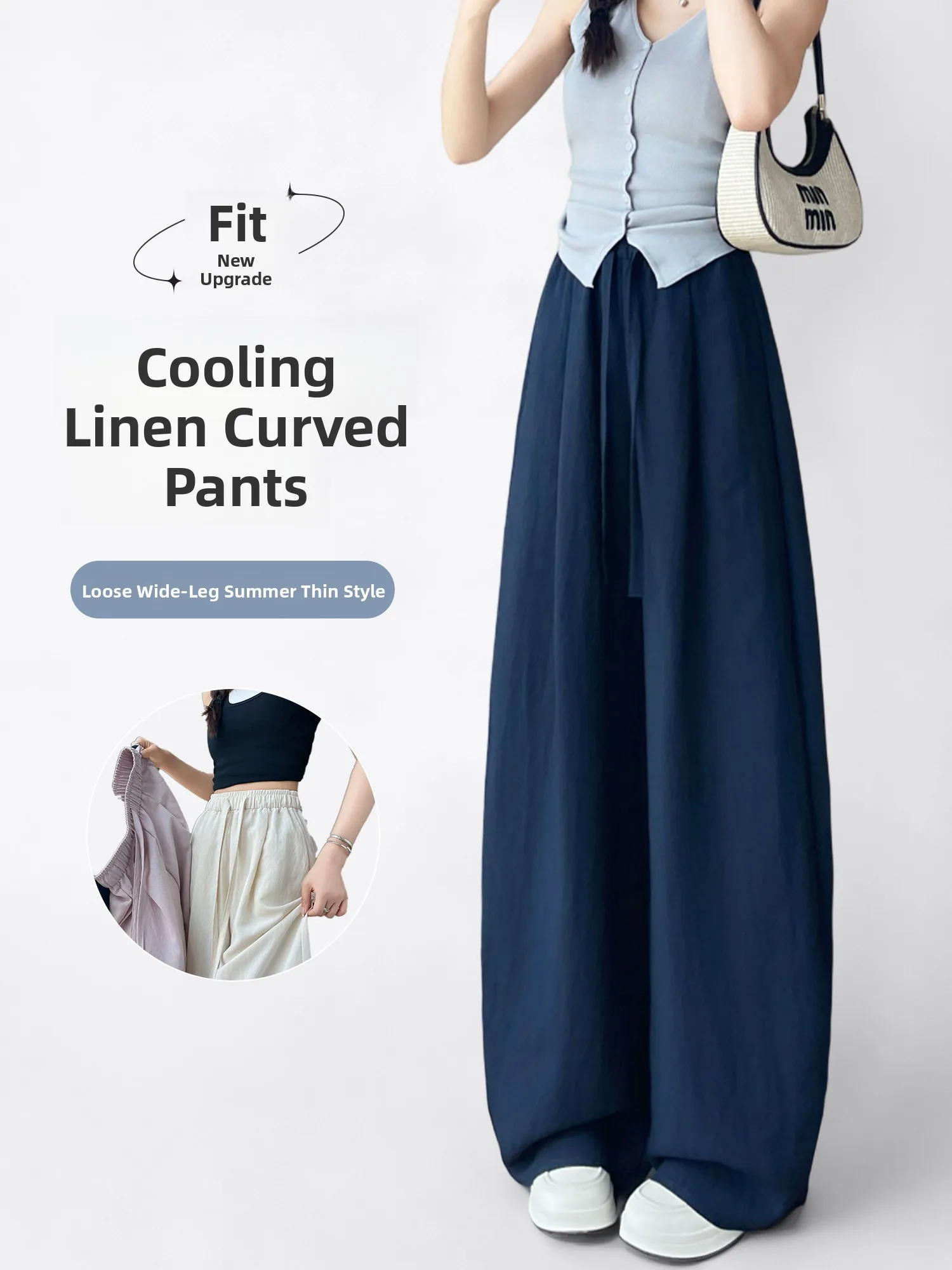  Linen Wide Leg Pants Women Summer Thin Drapey Ice Silk Balloon Knife Cotton Linen Loose Fit Trousers Commute Style